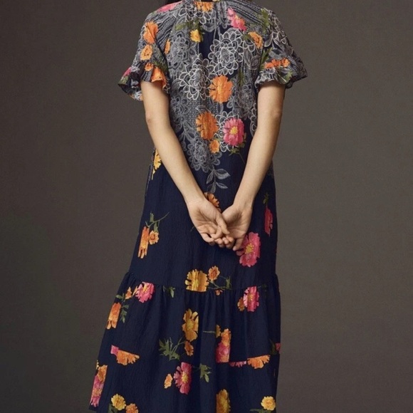 Anthropologie Navy and Floral Midi Dress - Picture 1 of 2